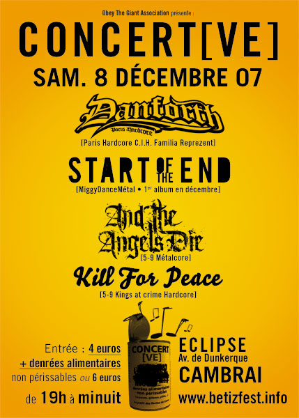 Concert[ve] HxC/Metal pour les Restos Du Coeur le 08 décembre 2007 à Cambrai (59)
