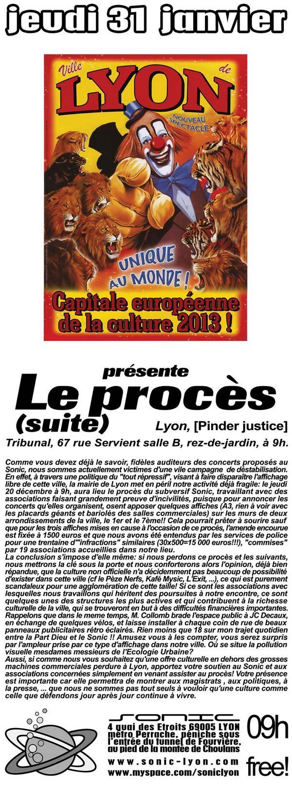Procès du Sonic (la suite) le 31 janvier 2008 à Lyon (69)