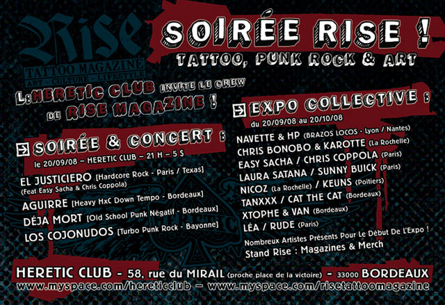 Soirée «Tattoo, Punk Rock & Art» à l'Heretic le 20 septembre 2008 à Bordeaux (33)