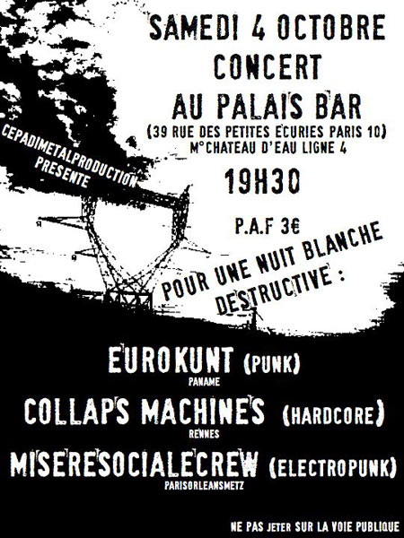 Concert Punk Hardcore au Palais Bar le 04 octobre 2008 à Paris (75)
