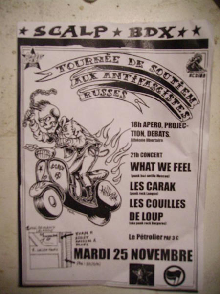 Tournée de soutien aux antifascistes russes le 25 novembre 2008 à Bordeaux (33)
