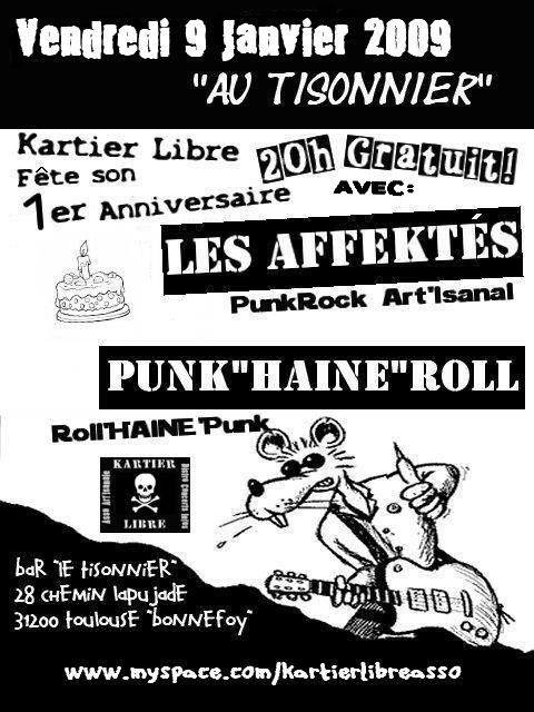 Concert au Tisonnier avec Punk Haine Roll et Les Affektés le 09 janvier 2009 à Toulouse (31)