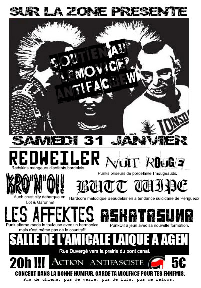 Concert de Soutien aux Anti-Fascistes de Limoges le 31 janvier 2009 à Agen (47)