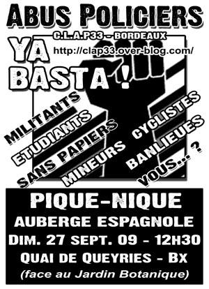 Pique-nique contre les abus policiers le 27 septembre 2009 à Bordeaux (33)