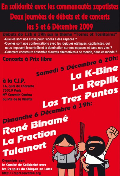 Journée de solidarité avec les communautés zapatistes à la C.I.P le 05 décembre 2009 à Paris (75)