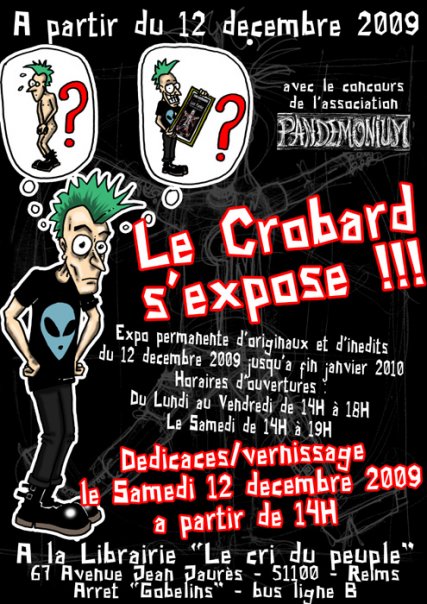 Le Crobard s'expose à la librairie Le Cri du Peuple le 12 décembre 2009 à Reims (51)