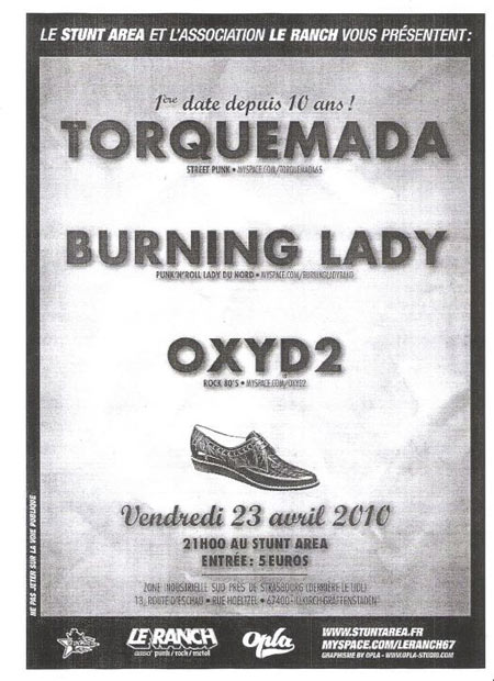 Torquemada + Burning Lady + Oxyd2 au Stunt Area le 23 avril 2010 à Illkirch-Graffenstaden (67)
