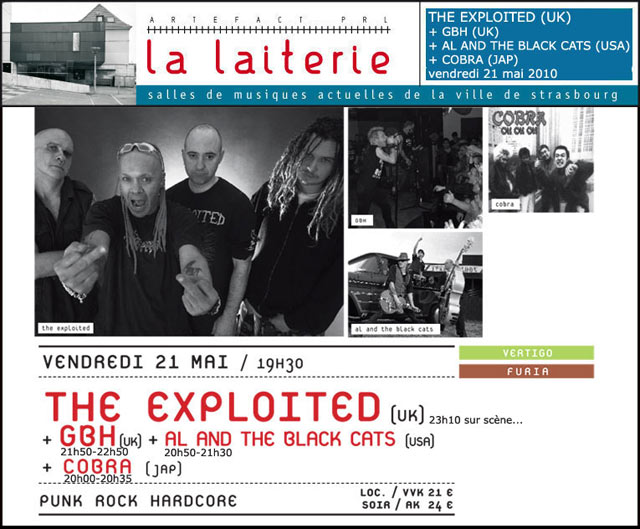 The Exploited + GBH + Al & the Black Cats + Cobra à la Laiterie le 21 mai 2010 à Strasbourg (67)