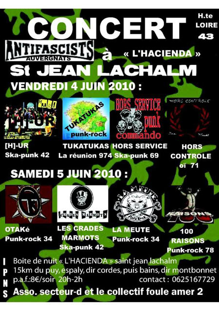 Festival des antifascistes auvergnats à L'Hacienda le 04 juin 2010 à Saint-Jean-Lachalm (43)