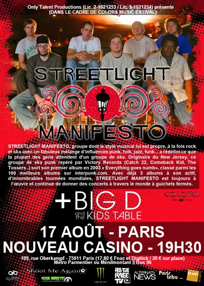 Streetlight Manifesto + Big D And The Kids Table le 17 août 2010 à Paris (75)