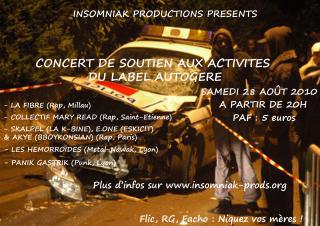 Concert de soutien à Insomniak Productions à La Friche le 28 août 2010 à Lyon (69)