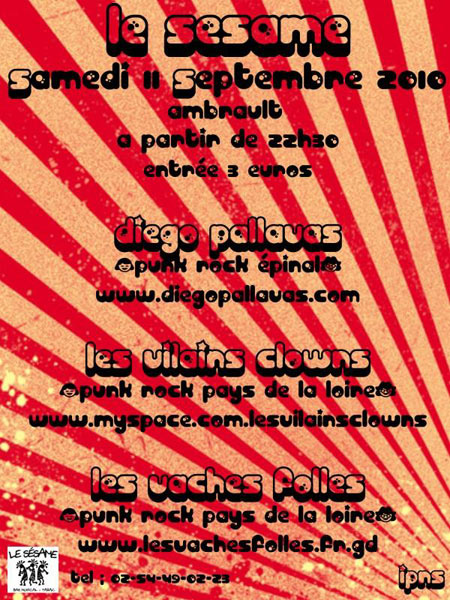 Les Vilains Clowns+Diego Pallavas+Les Vaches Folles au Sésame le 11 septembre 2010 à Ambrault (36)