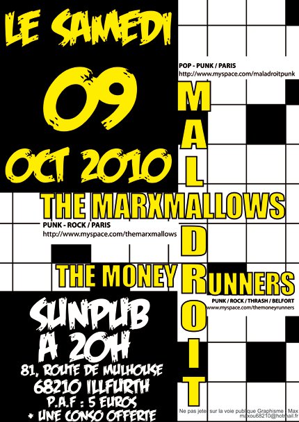 Maladroit + The Marxmallows + The Money Runners au Sun Pub le 09 octobre 2010 à Illfurth (68)