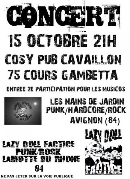 Les Nains de Jardin + Lazy Doll Factice au Cosy Pub le 15 octobre 2010 à Cavaillon (84)