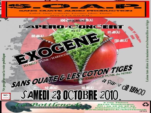 Exogene + Sans Ouate & Les Coton Tiges au Bottleneck le 23 octobre 2010 à Dunkerque (59)