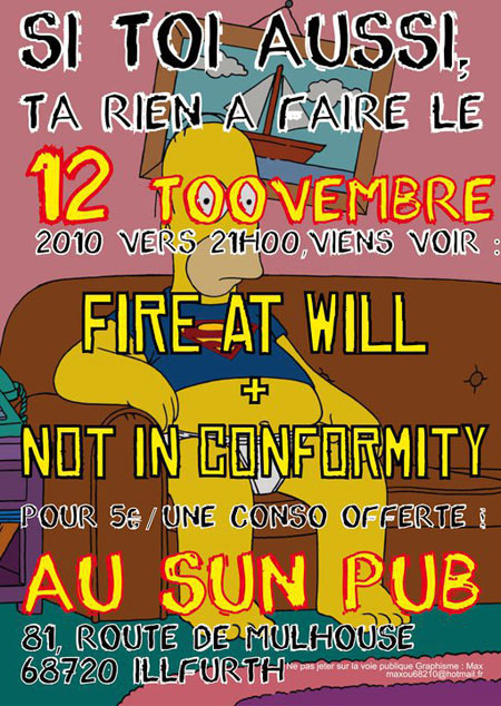 Fire At Will + Not In Conformity au Sun Pub le 12 novembre 2010 à Illfurth (68)