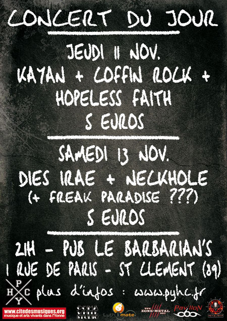 Dies Irae + Neckhole au Barbarian's le 13 novembre 2010 à Saint-Clément (89)
