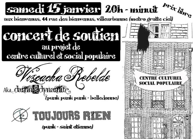 Concert de soutien au projet de centre culturel aux Bienvenues le 15 janvier 2011 à Villeurbanne (69)