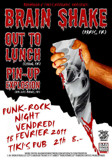 Brain Shake + Out To Lunch + Pin-Up Explosion au Tiki's Pub le 18 février 2011 à Carouge (CH)
