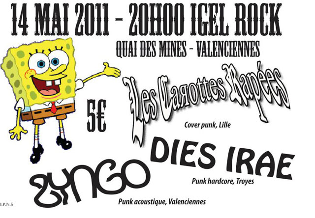 Les Carottes Rapées + Dies Irae + Zyngo à la Péniche Igelrock le 14 mai 2011 à Valenciennes (59)
