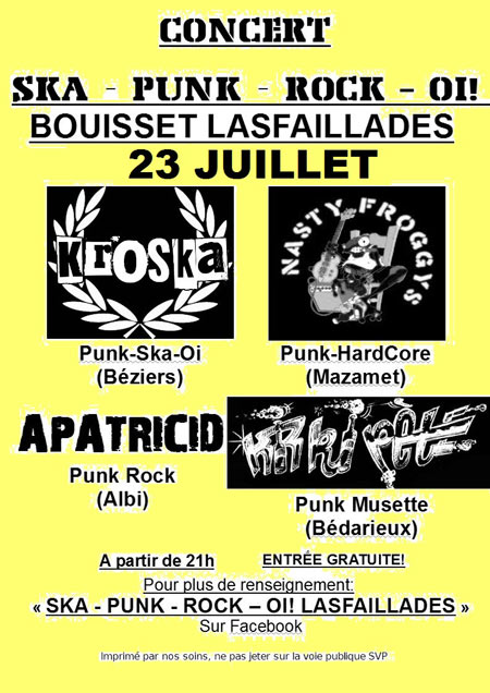 Concert Ska-Punk-Rock-Oi! le 23 juillet 2011 à Lasfaillades (81)