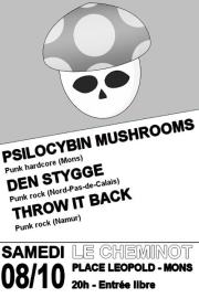 Psilocybin Mushrooms + Den Stygge + Throw It Back au Cheminot le 08 octobre 2011 à Mons (BE)