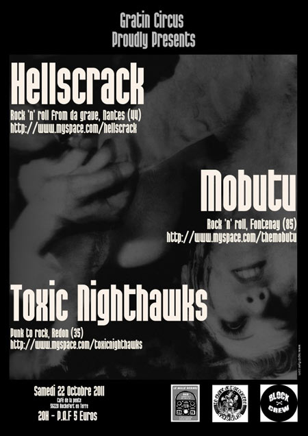 Hellscrack + Mobutu + Toxic Nighthawks au Café de la Pente le 22 octobre 2011 à Rochefort-en-Terre (56)