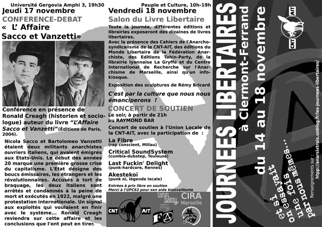 Journées libertaires le 17 novembre 2011 à Clermont-Ferrand (63)