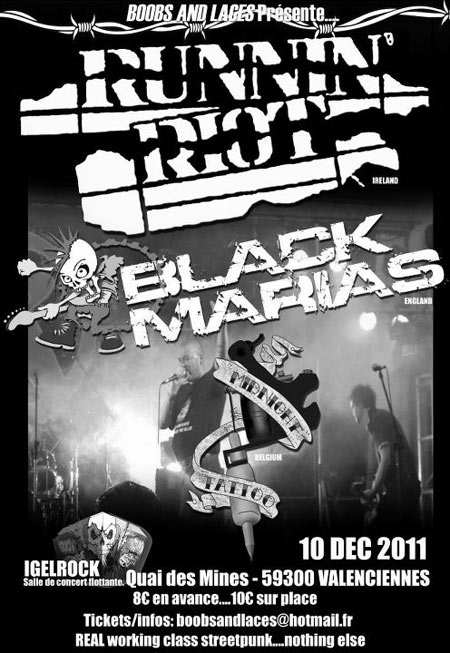 Runnin' Riot+Black Marias+Midnight Tattoo à la Péniche Igelrock le 10 décembre 2011 à Valenciennes (59)