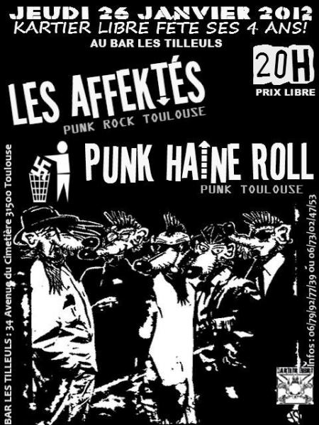 Les Affektés + Punk Haine Roll au bar Les Tilleuls le 26 janvier 2012 à Toulouse (31)