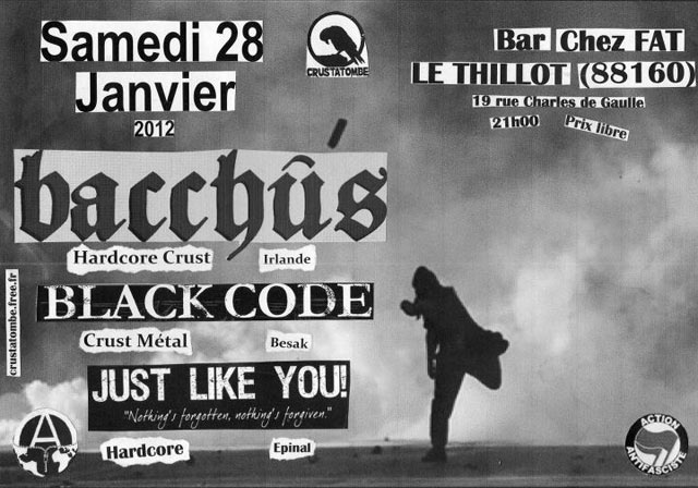 Bacchus + Black Code + Just Like You au bar Chez Fat le 28 janvier 2012 à Le Thillot (88)