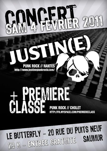 Justin(e) + Première Classe au Butterfly le 04 février 2012 à Saumur (49)