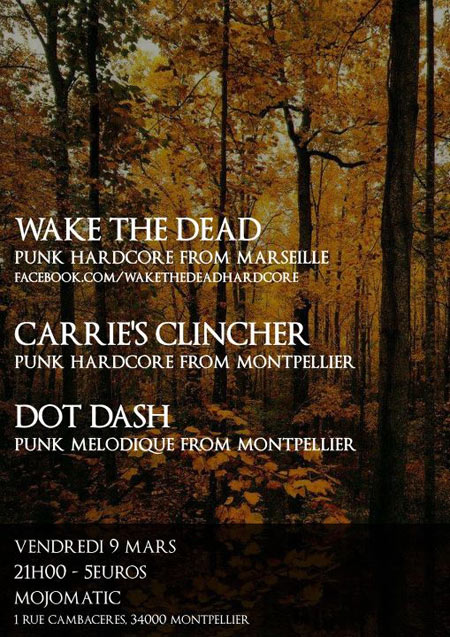Wake The Dead + Carrie's Clincher + Dot Dash au Mojomatic le 09 mars 2012 à Montpellier (34)