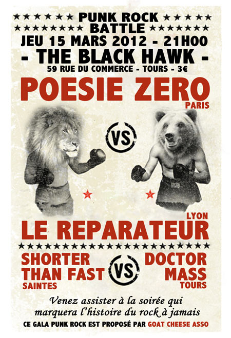 POESIE ZERO [VS] LE REPARATEUR + SHORTER THAN FAST [VS] DR MASS le 15 mars 2012 à Tours (37)