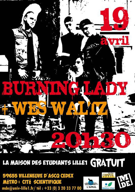 Burning Lady + Wes Waltz à la Maison des Etudiants le 19 avril 2012 à Villeneuve-d'Ascq (59)