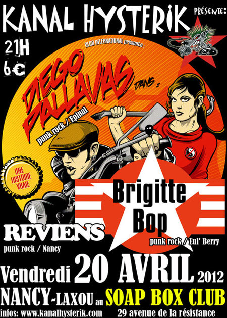 Diego Pallavas + Brigitte Bop + Reviens au Soap Box Club le 20 avril 2012 à Laxou (54)