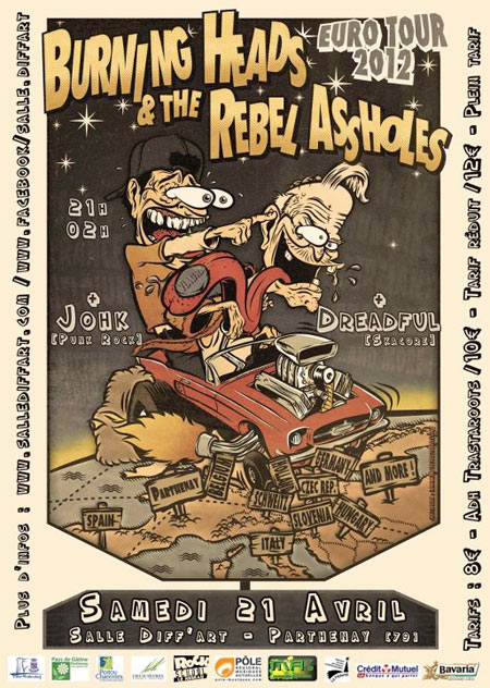 Burning Heads+The Rebel Assholes+Johk+Dreadful @ salle Diff'art le 21 avril 2012 à Parthenay (79)