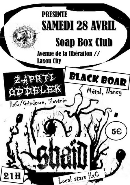 Zaprti Oddelek + Shaïd + Black Boar au Soap Box Club le 28 avril 2012 à Laxou (54)