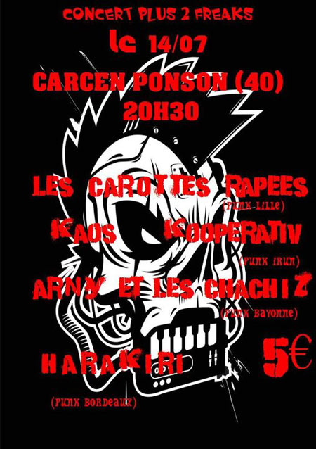 Les Carottes Rapées+Kaos Kooperativ+Arny et les Chachiz+Harakiri le 14 juillet 2012 à Carcen-Ponson (40)