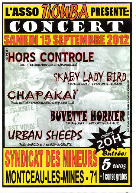 Concert Punk Ska Oi! à la salle du syndicat des mineurs le 15 septembre 2012 à Montceau-les-Mines (71)