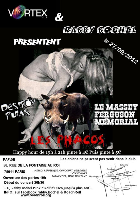 Destroy Putas +Le Massey Ferguson Memorial +Les Phacos au Vortex le 27 septembre 2012 à Paris (75)