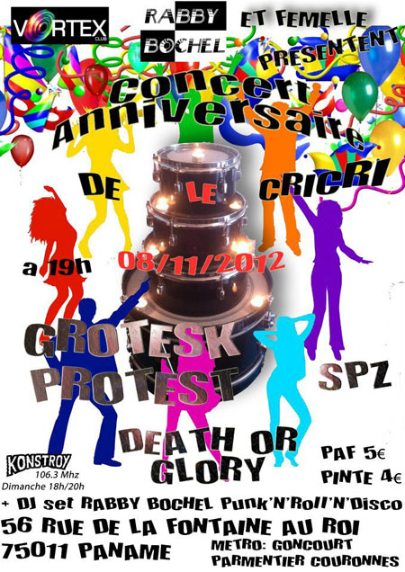 SPZ + Holy Holster + Grotesk Protest + Death or Glory au Vortex le 08 novembre 2012 à Paris (75)