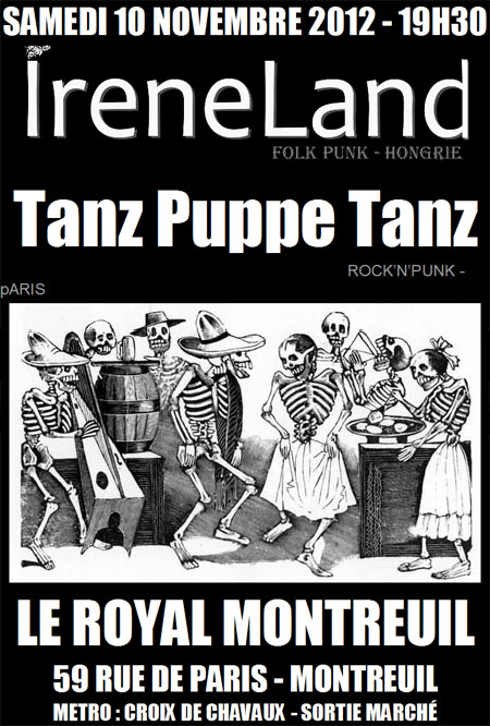 IRENELAND (folk punk hongrie) + TANZ PUPPE TANZ (rock'n'punk) le 10 novembre 2012 à Montreuil (93)