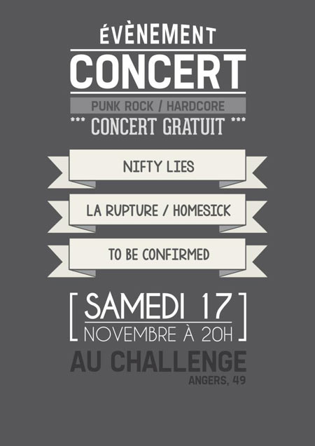 Nifty Lies + La Rupture / Homesick au bar Le Challenge le 17 novembre 2012 à Angers (49)