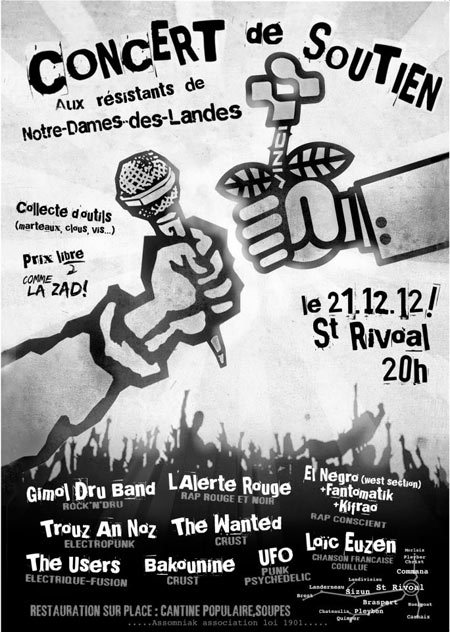 Concert de soutien aux résistants de Notre-Dame-des-Landes le 21 décembre 2012 à Saint-Rivoal (29)