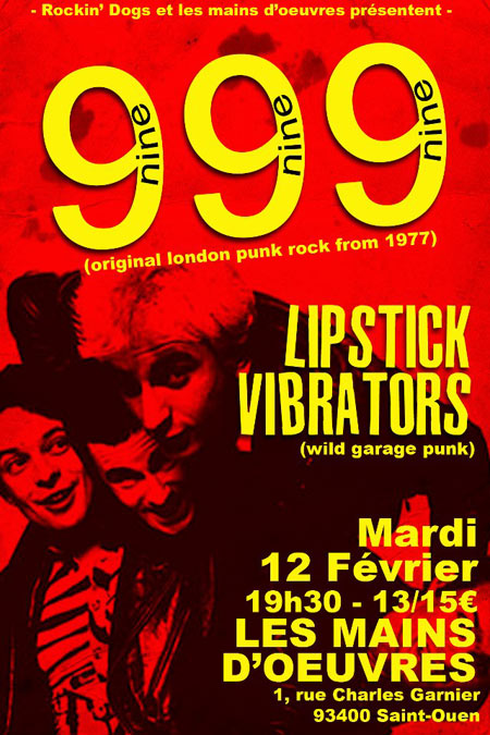 999 + Lipstick Vibrators aux Mains d'Oeuvres le 12 février 2013 à Saint-Ouen (93)