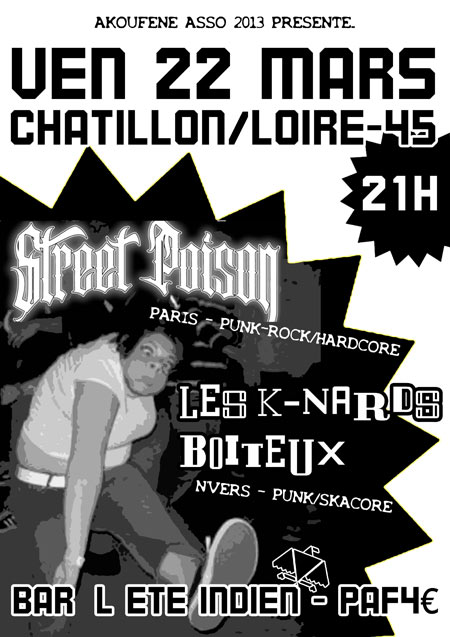 Les K-Nards Boiteux + Old Bones Brigade au bar L'Été Indien le 22 mars 2013 à Châtillon-sur-Loire (45)