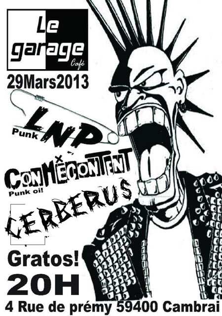 Les Nenfants Perdus + Conmecontent + Cerberus au Garage Café le 29 mars 2013 à Cambrai (59)