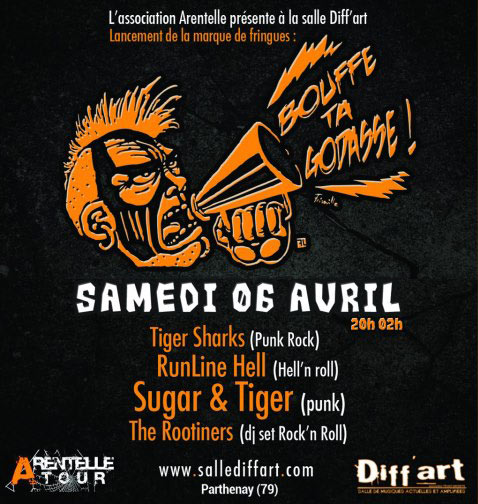 Sugar & Tiger + RunLine Hell + Tiger Sharks à la salle Diff'art le 06 avril 2013 à Parthenay (79)