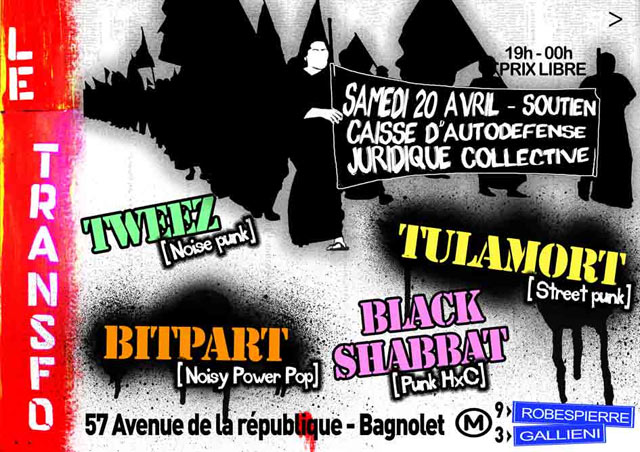 Concert de Soutien : Caisse d'Autodéfense Juridique Collective le 20 avril 2013 à Bagnolet (93)